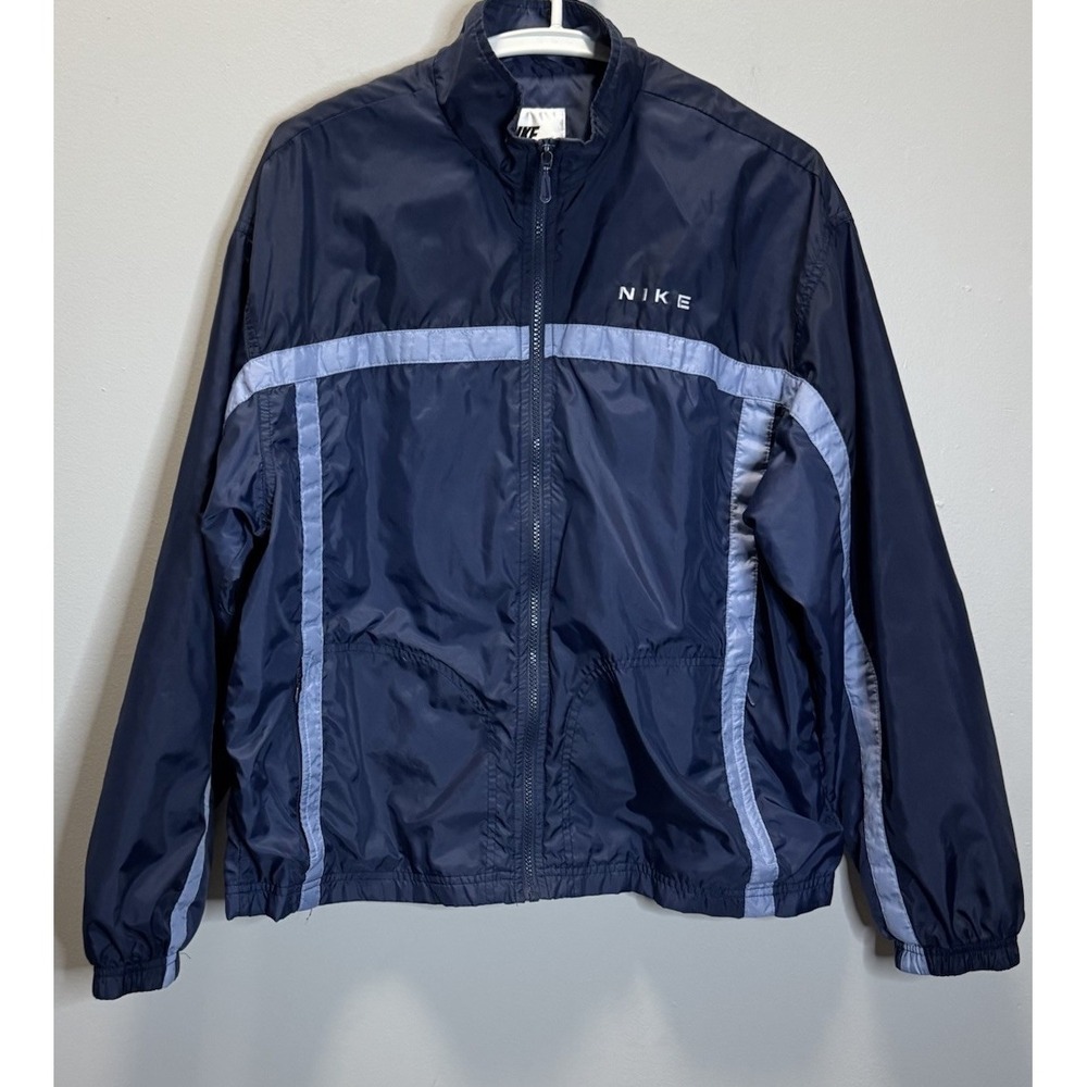 Vintage Nike Windbreaker Jacket Youth Size L‎ (12-14) Navy Blue W/Blue Striped